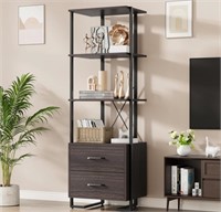 Tier Book Shelf with Drawers,70.9 Inch Tall