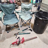 Garbage can, lawn chairs, hedger, etc
