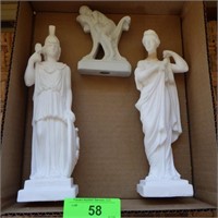 3 STATUES- (1 W/ REPAIR TO NECK) (1 M.I. GREECE) >