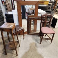 Mirror, pic frame, chair, stool, & plant stand