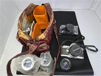 Vintage Camera/Lens Lot w bag