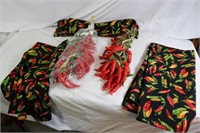 2 CHILE PEPPERS TABLE CLOTH  RUNNER & 2 HANGERS