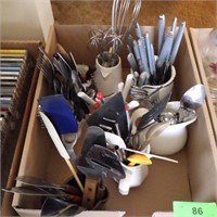 ASST. KITCHEN UTENSILS & FLATWARE IN CREAMERS