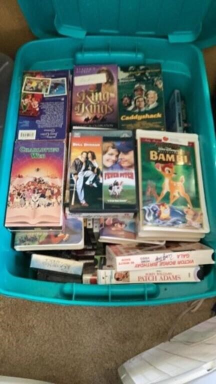 Tote of VHS tapes & DVDs