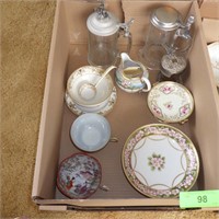 VINTAGE BOWLS, COMPOTE, CREAMER, CUPS, STEINS