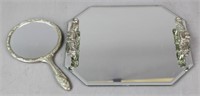 Silver Plate Hand Mirror & Beveled Mirror Tray