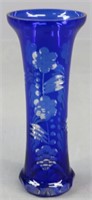 Cobalt Blue Cut to Clear Crystal Vase