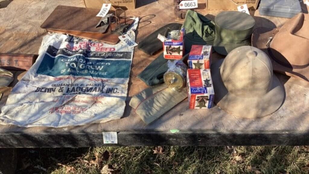 Military Hats, Cowboy hat, seed Sack, Clipboards,