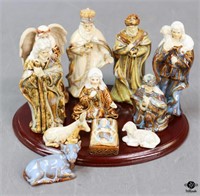 Porcelain Nativity Scene w/Wood Base