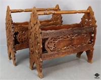 Carved Wood Magazine Holders / 2 pc