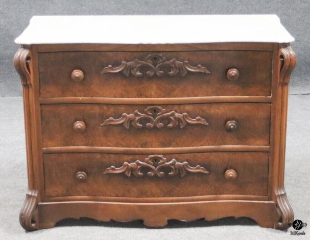 Antique 3 Drawer Marble Top Chest