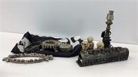 Skull decor lot- candle holder, incense burner,