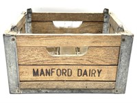 Vintage Manford Dairy Wood and Metal Crate with