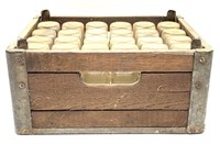 Vintage Wood and Metal Dairy Crate With (24) Half