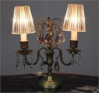 Vintage Candelabra Table Lamp w/ Crystals