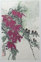Asian Watercolor of Flowers & Birds