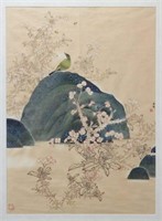 Chinese Painting of Bird on Rock