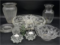 Glass Serving Platter with Divided Dishes, Vases,