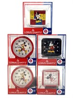 (5) Mickey Mouse Alarm Clocks in Boxes 3.5” Tall