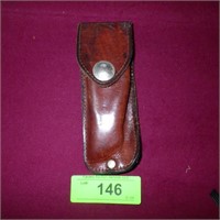 LEATHER KNIFE CASE W/ INDIAN HEAD NICKEL  5 1/2"