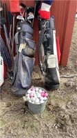 Assortment of golf clubs, bags, balls