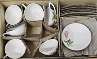 Set of Rose Patterned Dishes: Plates, Bowls, Cups