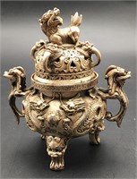 Vintage Asian Silver Over Copper Incense Burner