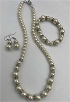 Swarovski elements 3 piece faux pearl jewelry set