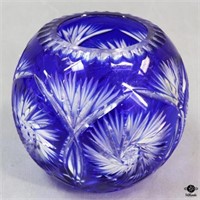 Blue Cut to Clear Crystal Rose Bowl