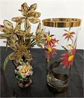 1970 S HANDPAINTED VASE, AND GOLD BANDED VASE