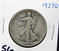 1937 D WALKING LIBERTY  HALF DOLLAR COIN