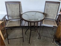 3 PC PATIO SET: TABLE, 2 FOLDING METAL/MESH CHAIRS