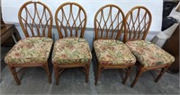 4 RATTAN CHAIRS W/ UPHOLSTERED SEATS