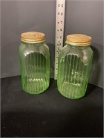 Green glass jars