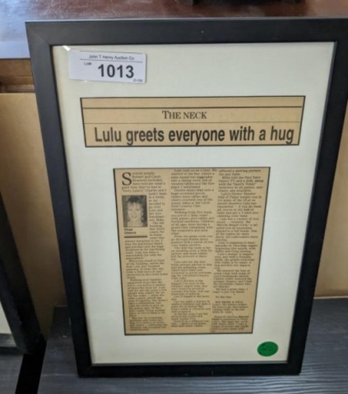 FRAMED LULU'S NEWSPAPER CLIPPING