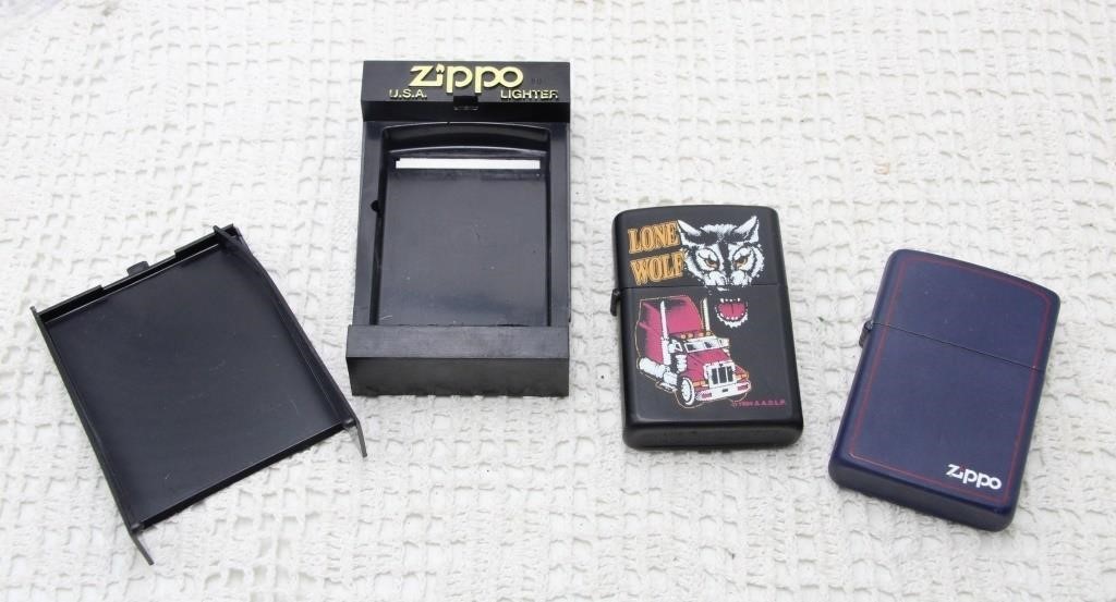 BLUE ZIPPO AND OTHER LIGHTER IN ZIPPO CASE