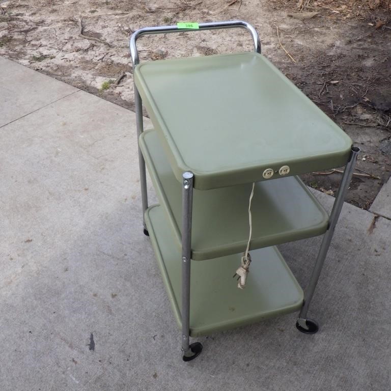 VINTAGE METAL CART W/ ELECTRIC (UNTESTED)