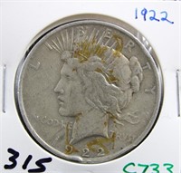 1922 PEACE DOLLAR COIN