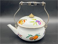 ENAMEL KETTLE, White & Fruit Design Tea Kettle Pot