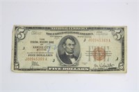 SERIES OF 1929 $5.00 NATIONAL CURRENCY NOTE
