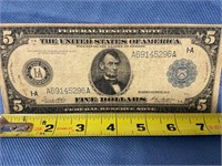 1914 Large $5 federal reserve note blue seal