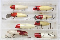 LOT OF (8) VARIOUS RED & WHITE FISHING LURES