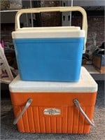 Vintage Thermos Metal Cooler and Plastic Cooler