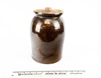Brown Crock Jar w/Lid (10")