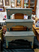 Vintage 3 Step Wooden Crock Bench