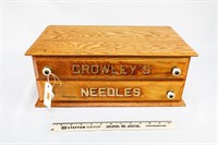 Oak 2 Drawer Crowley's Needles Spool Cabinet