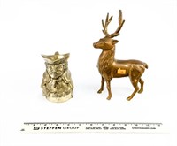 Brass Deer Bank and Pewter Colonial Man Creamer