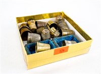 Box of 14 Thimbles (Possible Brass and Sterling)