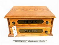 Oak Antique 2 Drawer Black and White