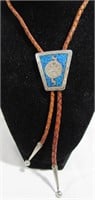 STERLING MEXICO TURQUOISE INLAY BOLO